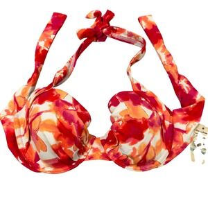 Tommy Bahama Bikini Top Womens 34C Pink Coral New Underwire Watercolor Floral